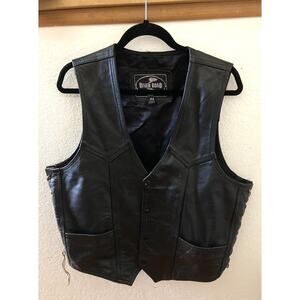 River Road Size 46 Black Leather Motorcycle Vest Exc Condition Nice